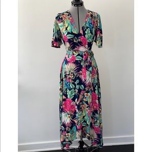 NWT- Mombasa Rose - petal wrap maxi dress - tropical pattern - size Medium